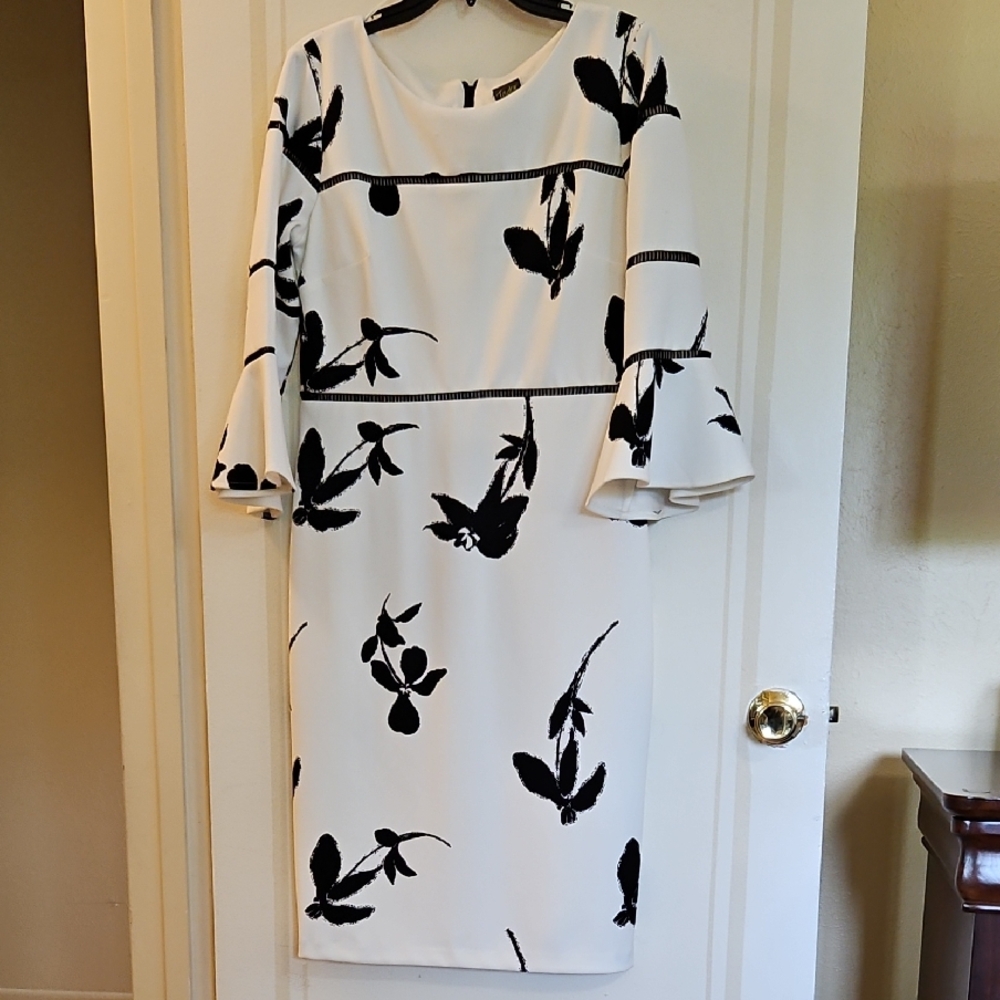 Taylor Black and White Sheath Dress with Bateau Neckline